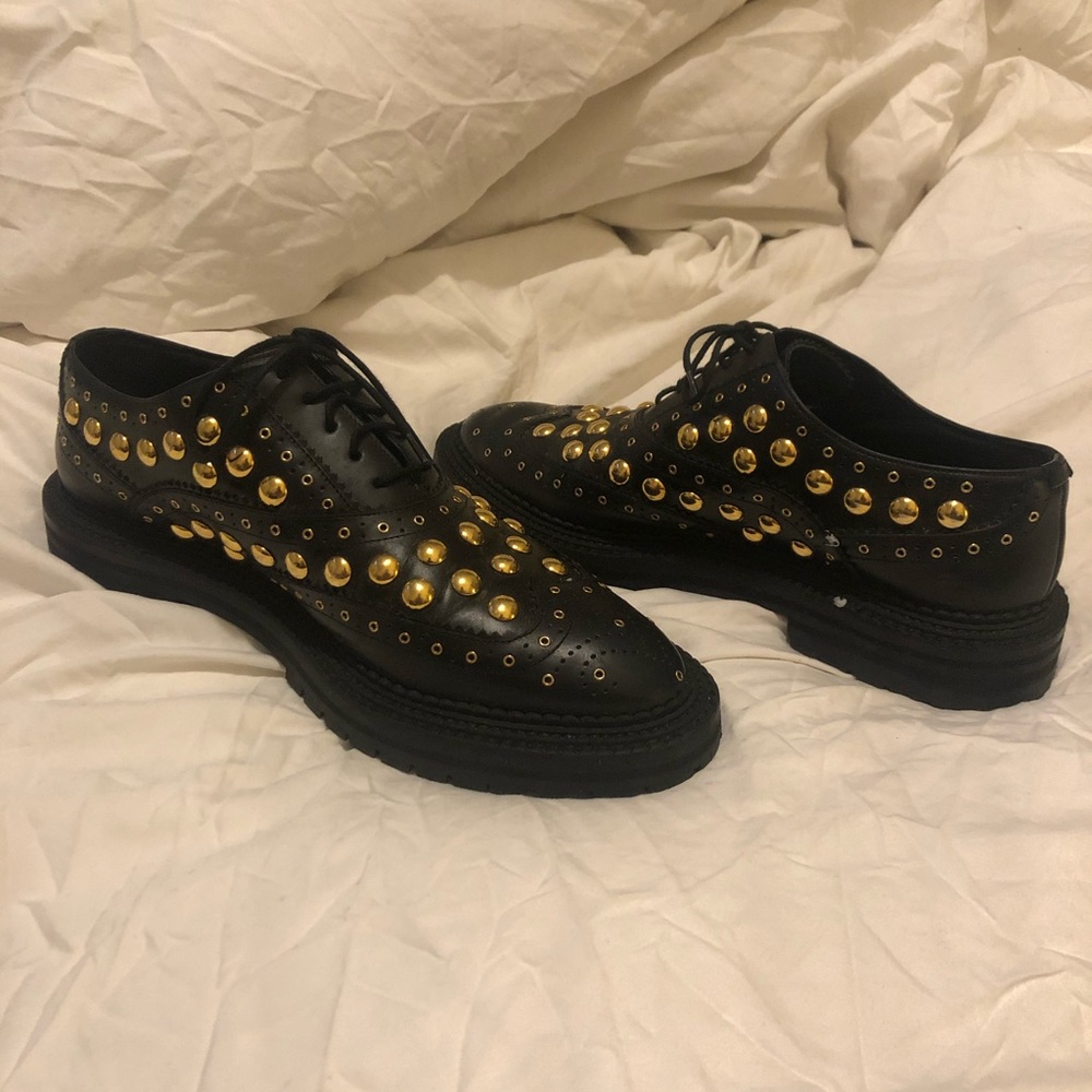 Burberry Black Leather Deardown Studded Oxfords